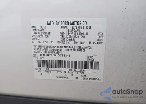 2018 Ford Explorer Limited из США, поврежденный, VIN 1FM5K7F80JGC81341